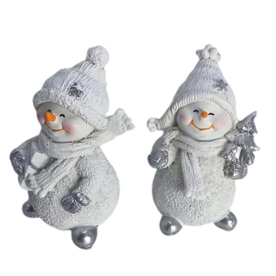 Cute Snowman Statue Gifts 2Pcs Christmas Figurine, Tabletop Decor, Resin Snow with Winter Atmosphere Table Decor Knit Hat Scarf for Home Mantel Window
