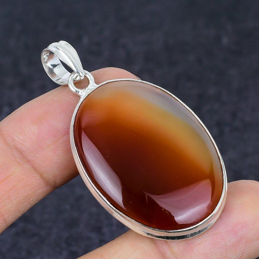 Karnelian Kamień Szlachetny Ręcznie Robiona Biżuteria Srebro Próby 925 Wisiorek 2,05" E0Z85