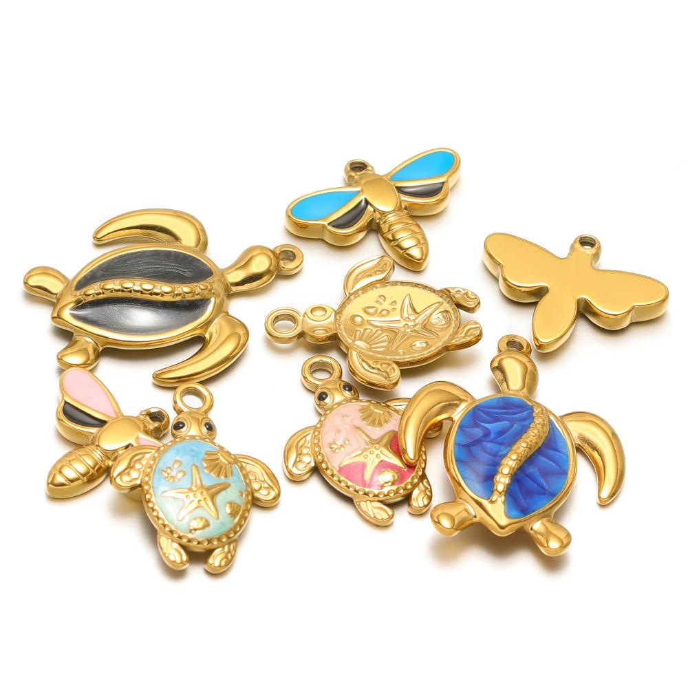 5pcs Stainless Steel Enamel Tortoise Gold Charms Exquisite Turtle Pendant DIY Jewelry Necklace Findings Bracelet Earrings Making