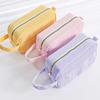 Cream Corduroy Pencil Case Big Capacity Square Shape Pen Case Pouch for Office School Supplies