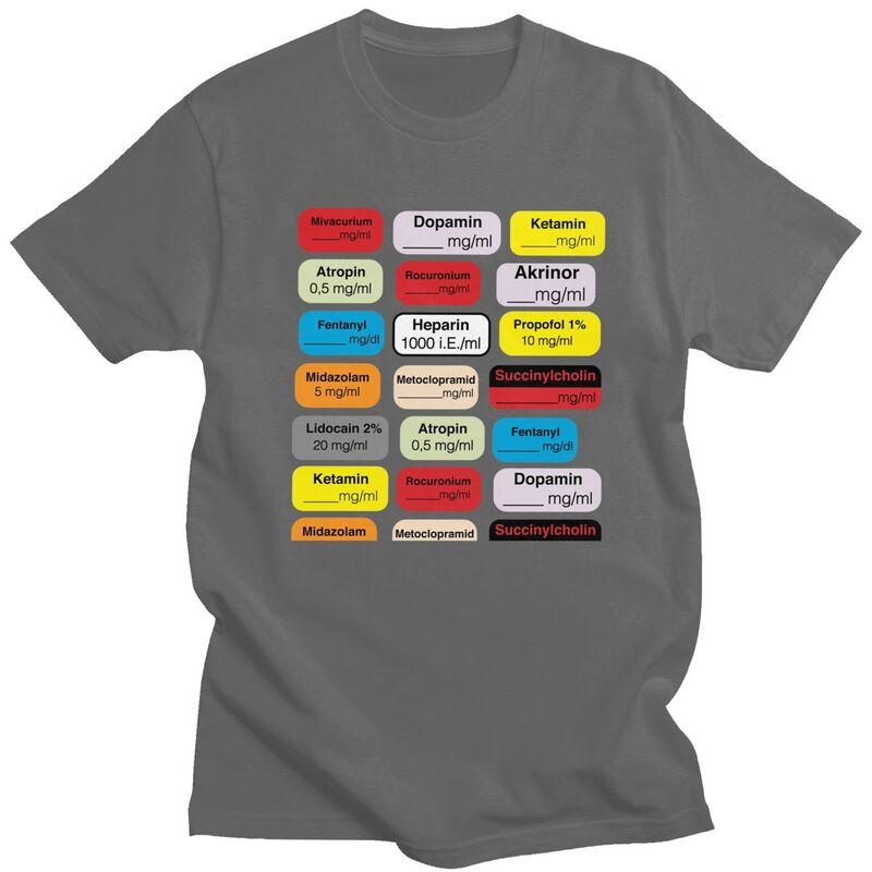 Custom Anesthesia Medication Labels T Shirts Men Pure Cotton Tee Tops Medical Nurse Tshirt Short Sleeve Fashion Tshirt Clothing