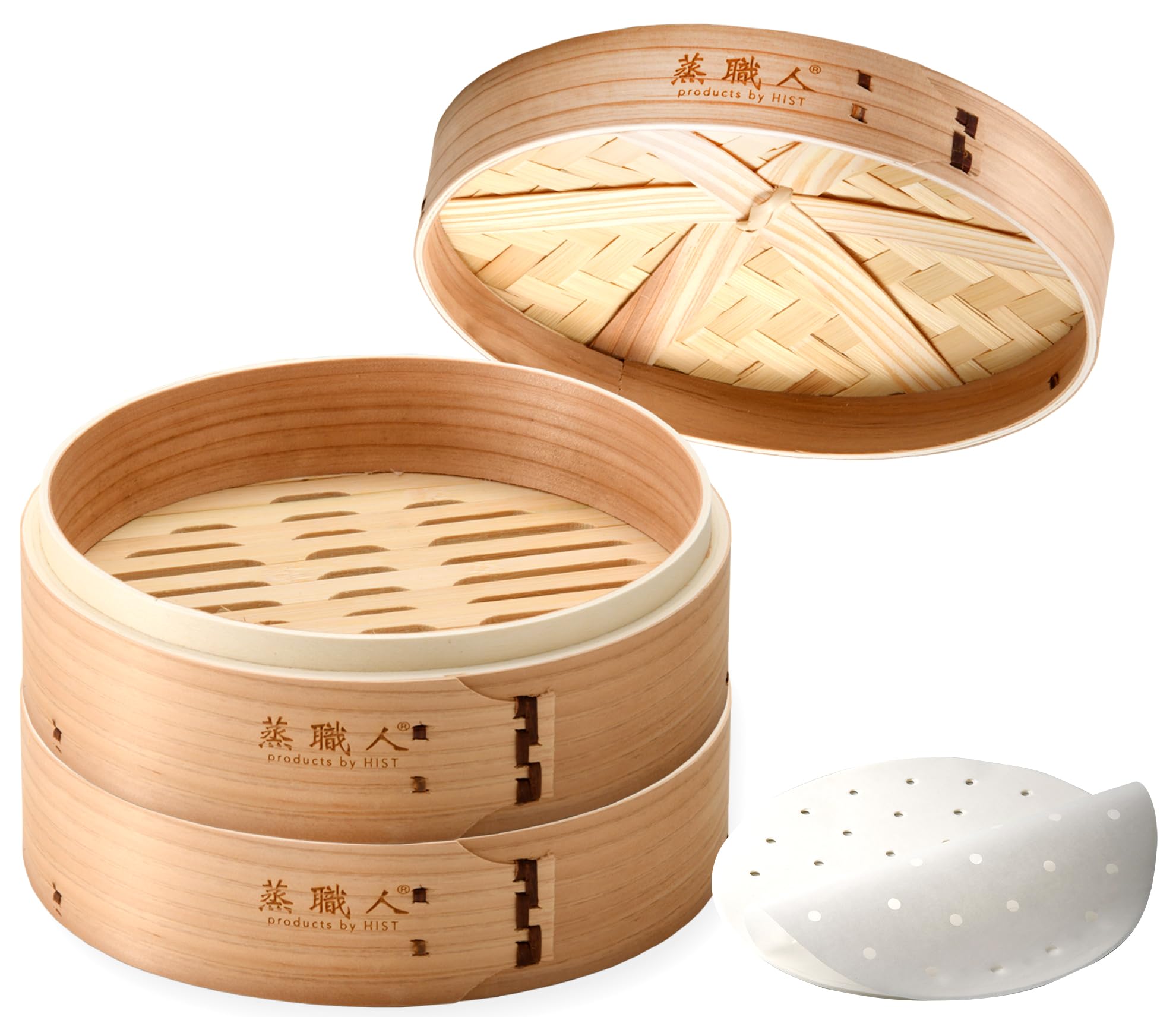 

Commercial Kitchen Equipment: Hist Steamer Cedar Wood Steamer Set (2 Steamers and 1 Lid) Includes 20 Steamer Sheets (Steamer Master Cedar Wood 15cm)