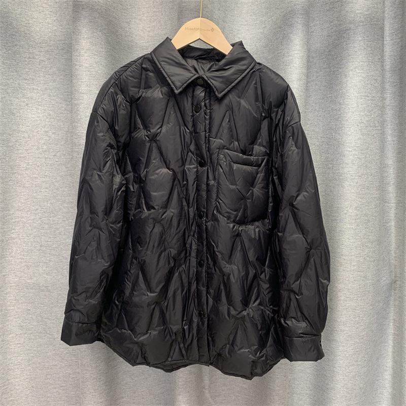 Autumn and winter shirt collar down jacket women's light single-breasted diamond-shaped rubber-pressed white duck down loose coat
