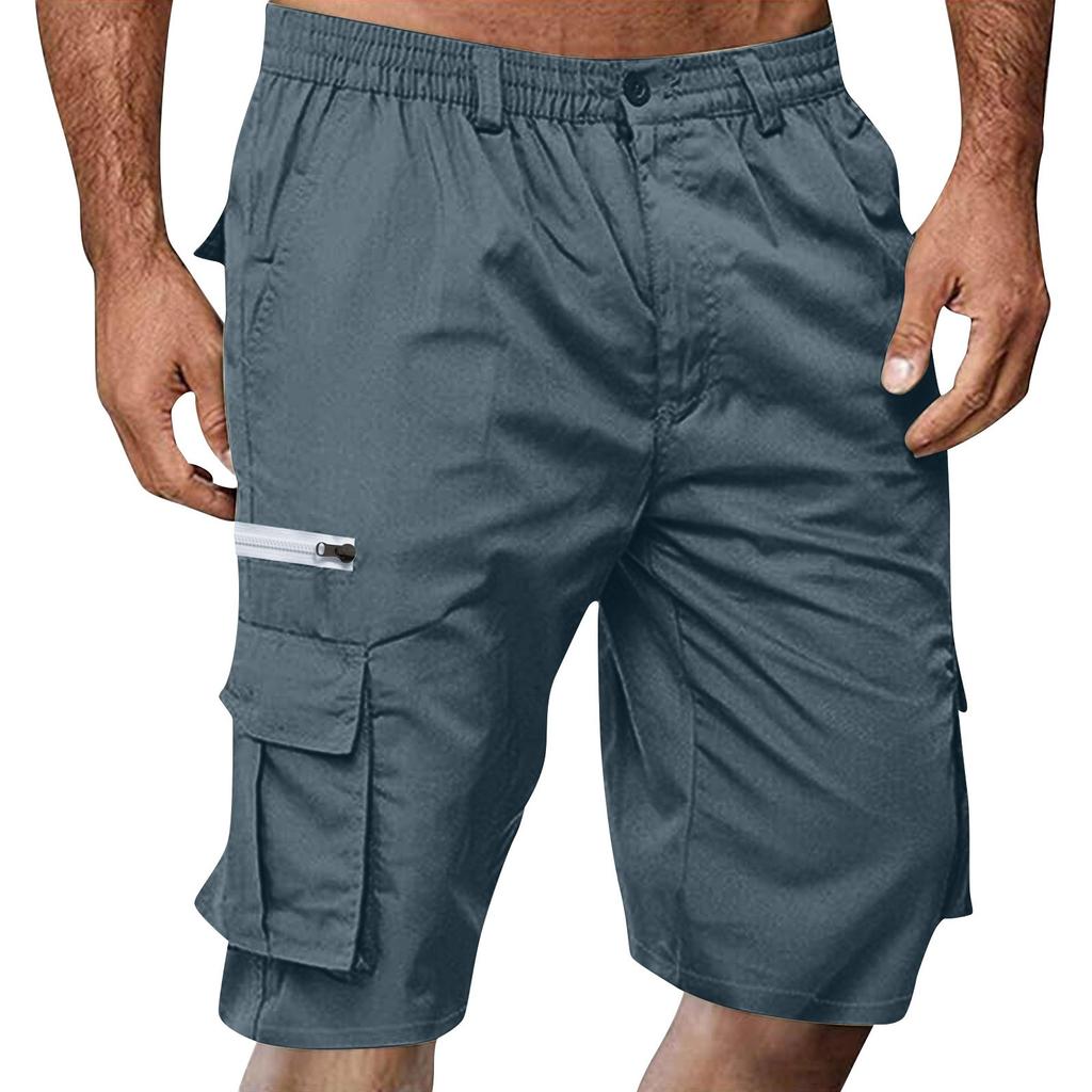 Men's Summer Multi-Pocket Cargo Shorts Casual Summer Hiking Shorts Elastic Waist Shorts
