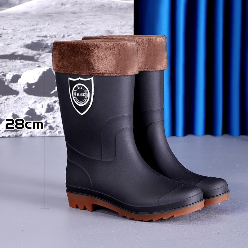 Tall tube men's thickened matte rain boots medium and short black tire bottom non-slip men's rain shoes industrial and mining boots