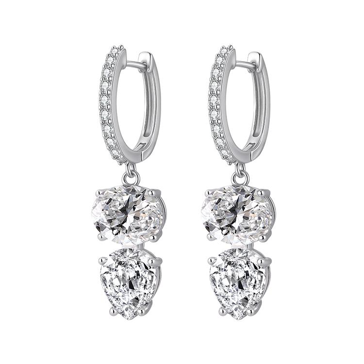 18K Gold Plated Styleish Vintage Fashion Oval Pear Cut VVS1 3ct Moissanite 925 Sterling Silver Hoop Earrings Jewelry for Women 3CT Moissanite+GRA Certificate 100% 925 Silver белого золота