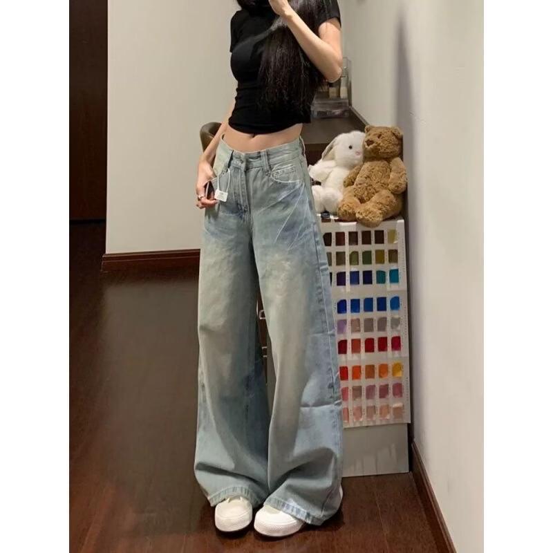 Zuose Women s Petite Loose Wide-Leg Washed Denim Pants XL