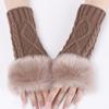 1pair Women's Coffee Colored Short Knitted Gloves with Exposed Fingertips, Winter Warm and Stylish
