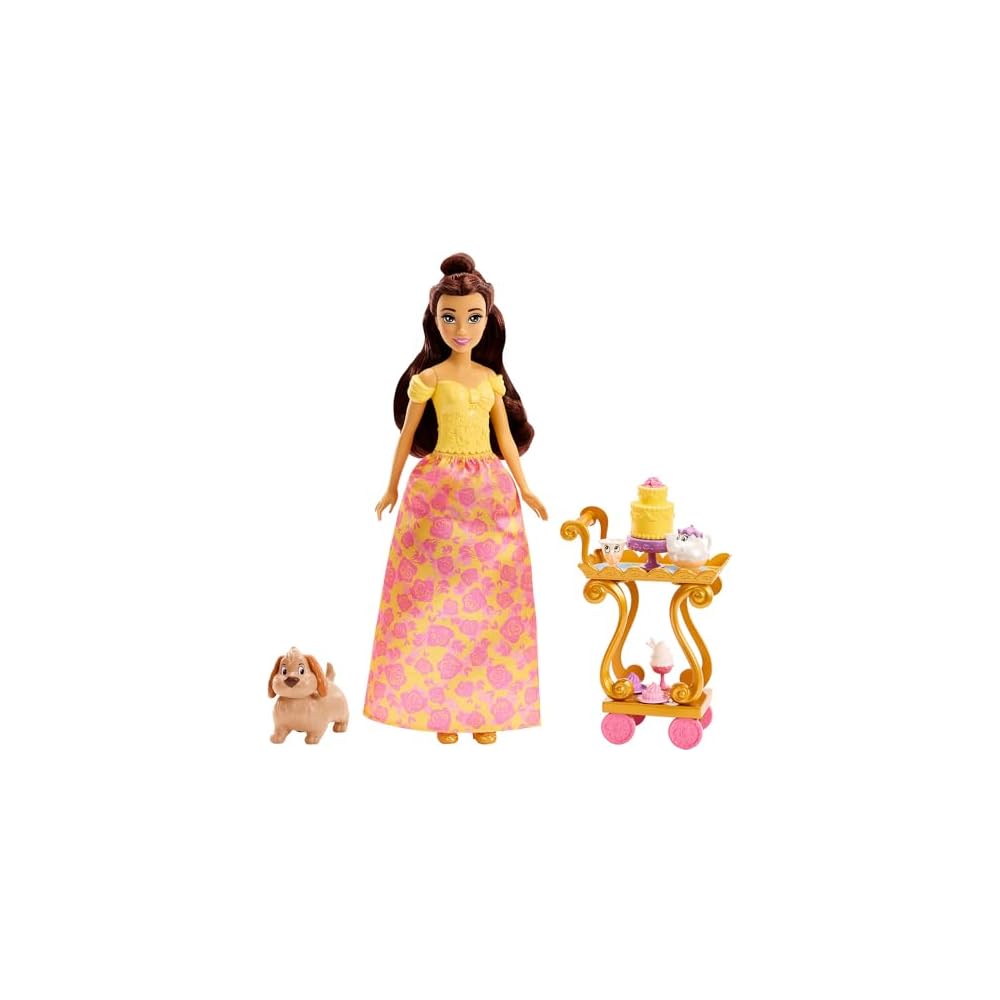 Mattel Disney Princess Belle Tea Time Set with Accessories Doll Playset for Ages 3 and Up
