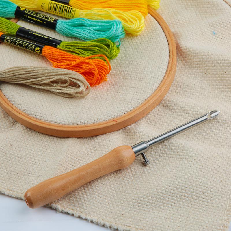 5Pcs Punch Needle Set 2.5Mm/3.5Mm/5Mm Adjustable Wooden Handle Punch Stitching Kit For Diy Cross Embroidery Craft Needles