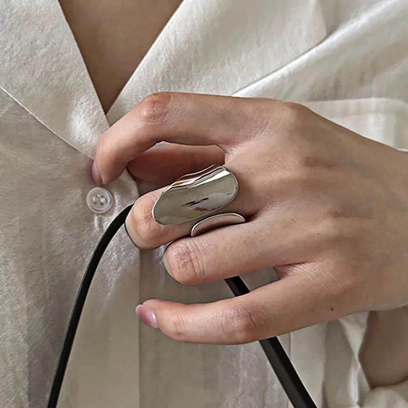 Minimalist Silver Color Cuff Rings for Women Couples New Fashion Creative Smooth Pattern Geometric Party Wedding Jewelry Gifts