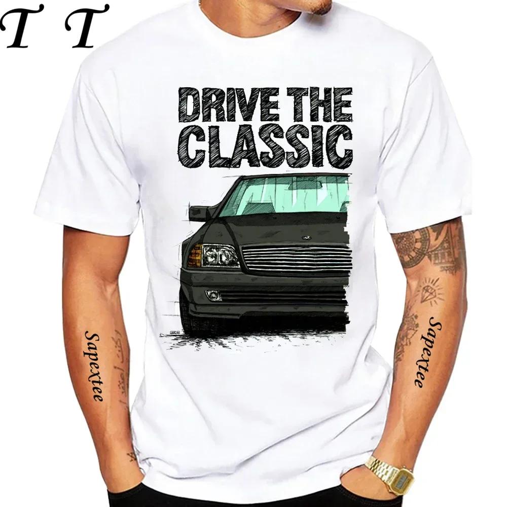 New Men Short Sleeve Drive The Classic Germany Old W123 W124 R129 T-Shirt Hip Hop Boy Casual White Tops 70's Vintage Car Tees