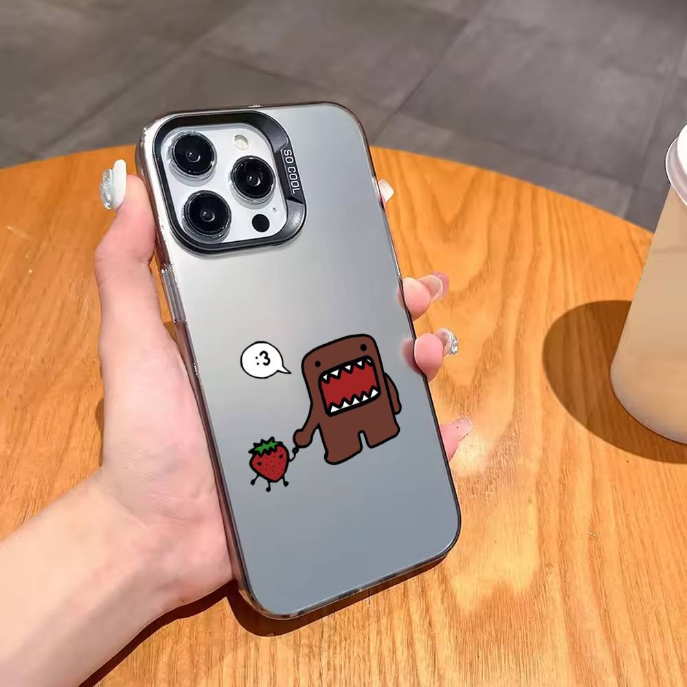 Cute D-Domo-kun-N Phone Case For iPhone17,16,15,14,13,12,11 Plus,Pro Max Black Candy Silver Plated Cover