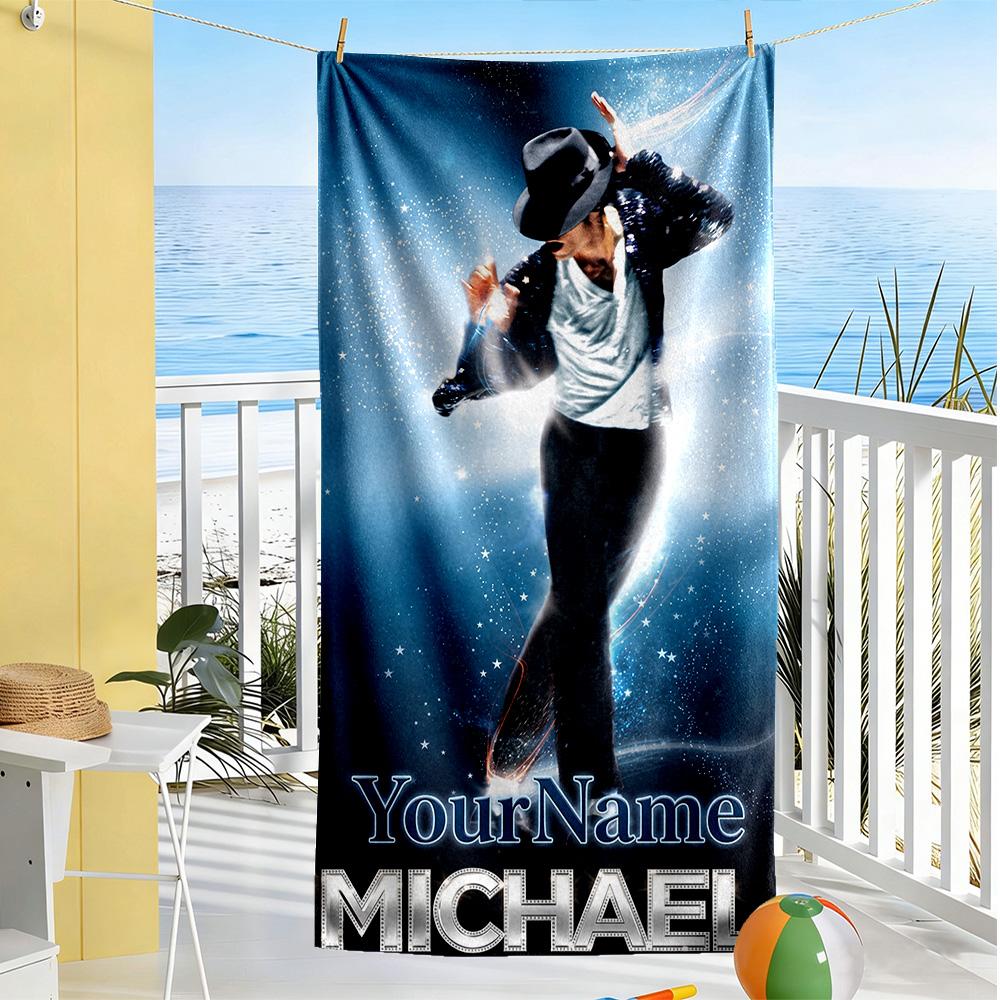 Michael Jackson Customized Name Beach Towel High Absorbency & Quick-Dry Ideal for Travel Outdoor Swim Pool Yoga Surf Camping Hiking Gym Gift Holiday