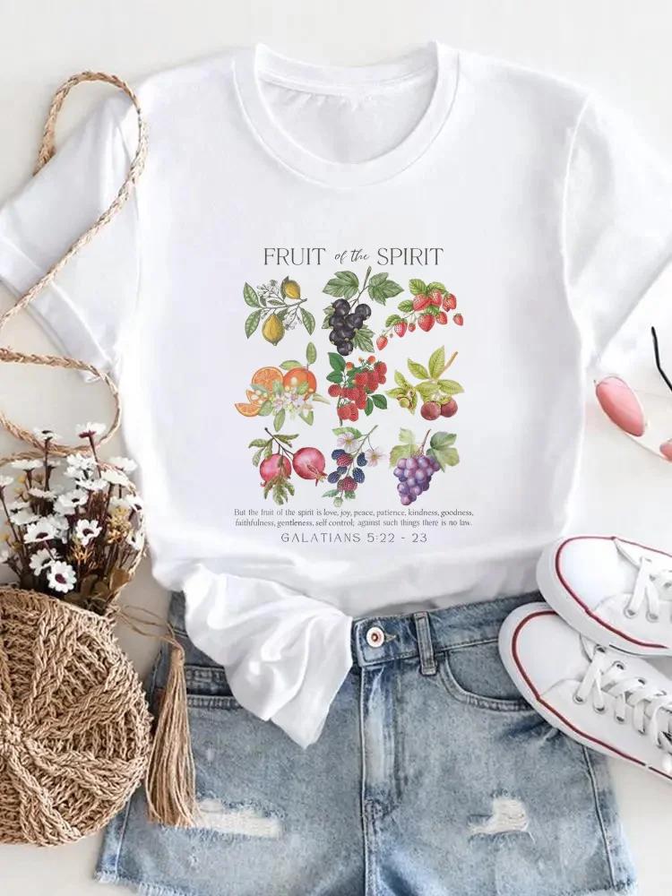 Camiseta de Verano de Manga Corta con Estampado Casual de Moda para Mujer con Patrón de Fruta de Limón, Ropa de Moda con Cuello Redondo de Tejido de Poliéster