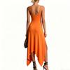 Women's Summer Sleeveless Dress Spaghetti Strap Irregular Hem High Split Backless Midi Dress Casual Beachwear