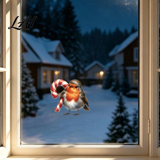 Removable Holiday Glass Stickers Christmas Bird Static Window Stickers PVC Waterproof Decorative Decals Flexible Cut to Size for Doors Seasonal Home