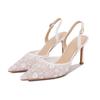 2025 Summer Lace Floral Wedding Shoes Women Back Strap High Heel Bridesmaid Sandals for Women French Party Heels Sandalias Mujer