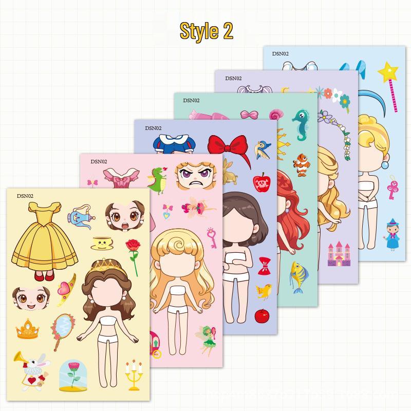 Little Princess Cartoon Face-Changing DIY Stickers - Fun, Creative Self-Adhesive Decorations for Kids