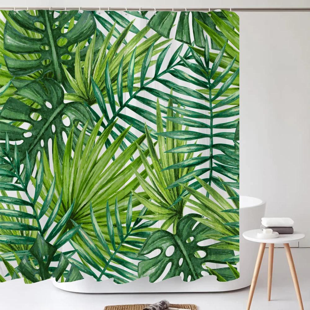 

Green Tropical Plants Shower Curtain Bathroom Waterproof Polyester Shower Curtain Leaves Printing Curtains For Bathroom Shower W60H190(CM)-1 Pcs
