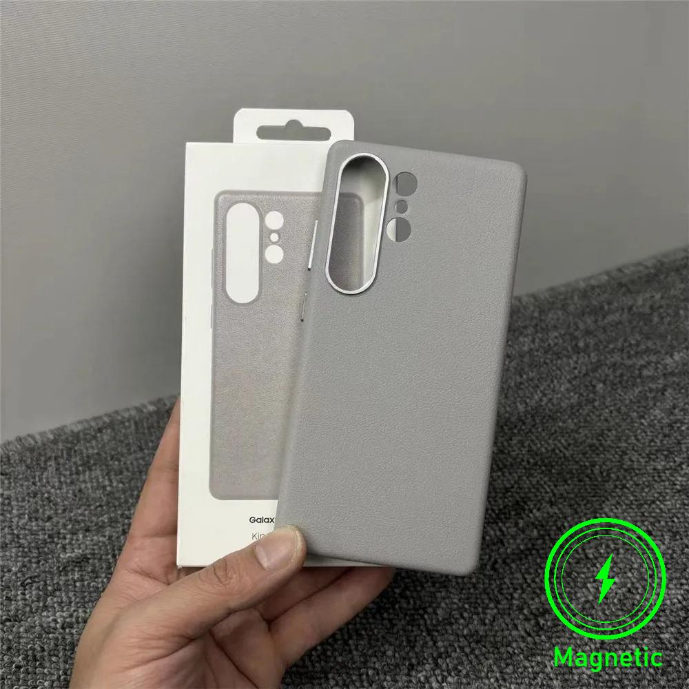 High Quality Luxury Genuine Leather Phone Cases For Samsung S25 Ultra Plus Magnetic Wireless Charging Shockproof Protect Cover