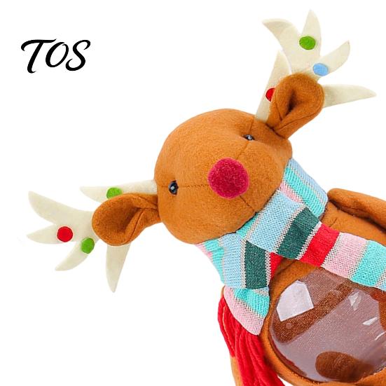 Decorative Treat Holder Christmas Candy Jar, 3D Plush Reindeer Bear Clear Container Seasonal Gift Packaging with Scarf, Holiday Snack Storage Box for