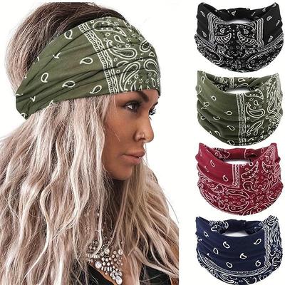 Fascia per Capelli Elastica in Cotone Assorbente con Stampa Anacardi Stile Bohémien per Yoga