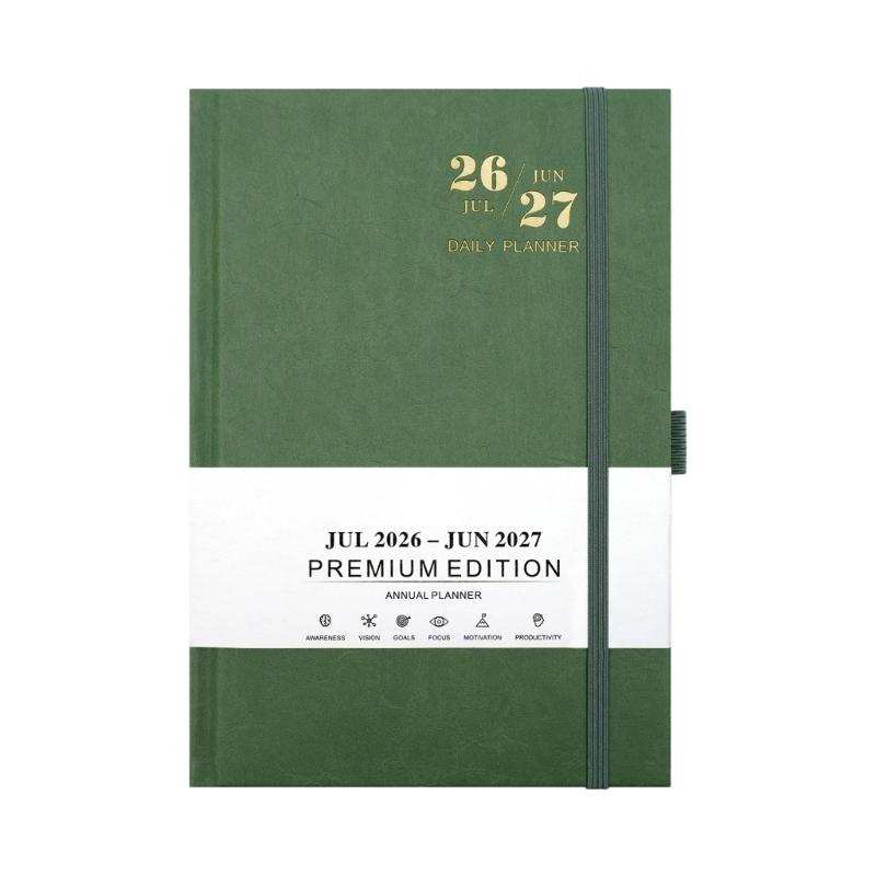 2026-2027 Day Planner with 384 Pages Elastic String Closure PU Leather Academic Journal Notebook for Daily Planning зелёный