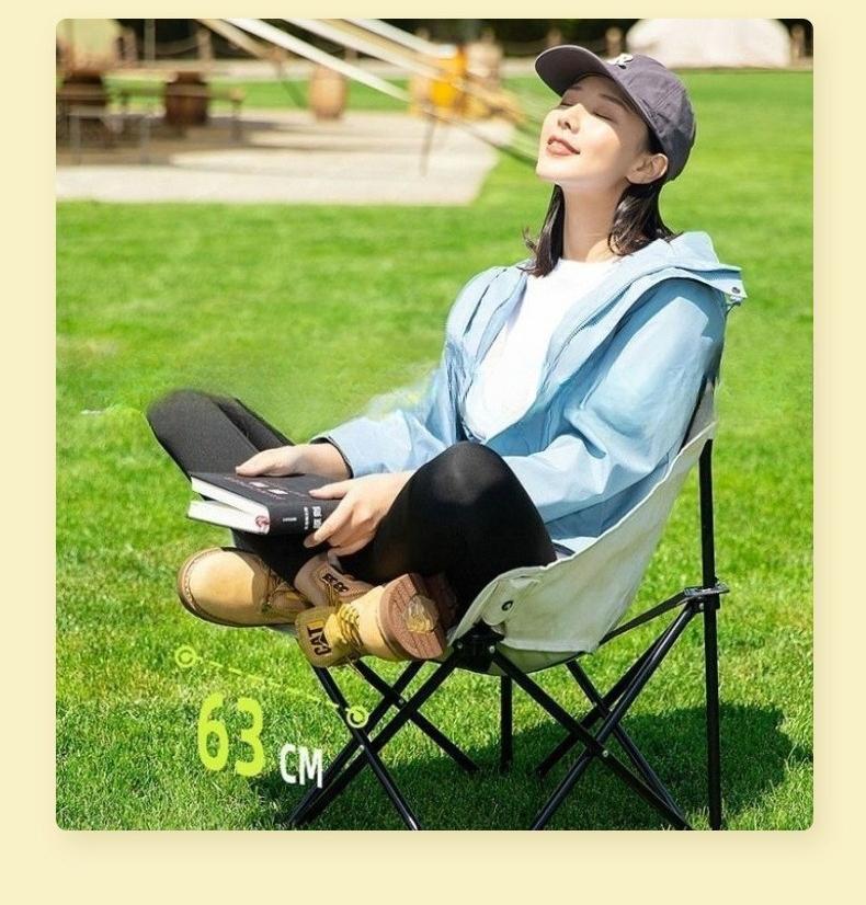 Oxford Fabric & Carbon Steel Folding Moon Chair Portable Camping Chair for Beach Fishing Picnic Road Trip Park