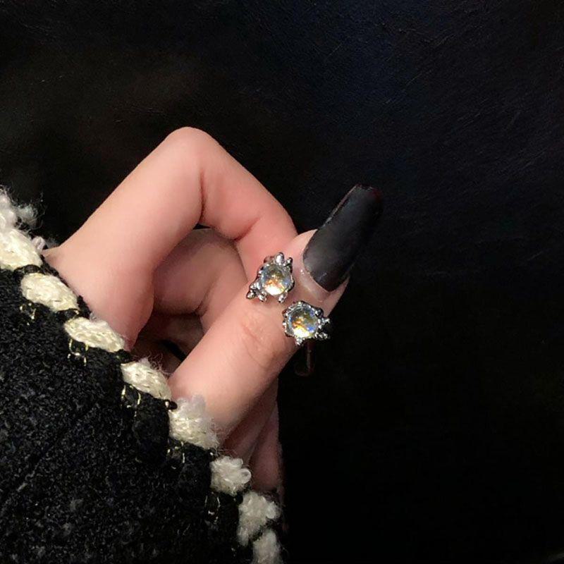 Anello Aperto Versatile Pietra di Luna Grigio Ardesia e Argento - Moda Trendy e Lussuosa per Donne e Coppie