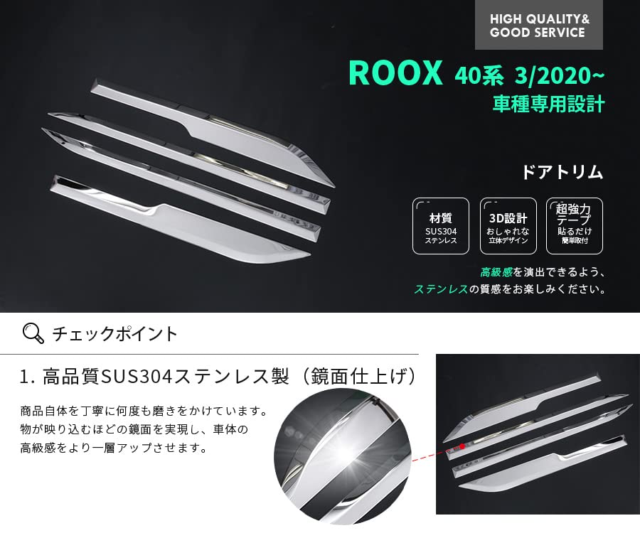 BM ROOX 40 Series Door Trim Side Door Under Molding Door Under Garnish Stainless Steel Mirror Finish Chrome Plated Custom Parts Dress Up Accessories