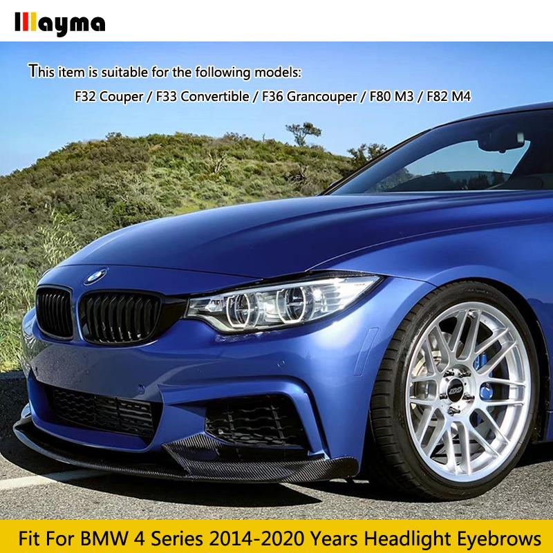 Carbon Fiber Car Headlight Eyebrows Fiber Glass Primer Lamp Cover Eyelids For BMW 4 Series 2014 -  F82 M4 F80 M3 F36 F33 F32