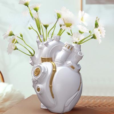 Blumenvase in Herzform aus Kunstharz, Cyberpunk-Herz-Statue, Blumenbehälter, Töpfe, Skulptur, Schreibtischdekoration, Ornament, Bastelgeschenk