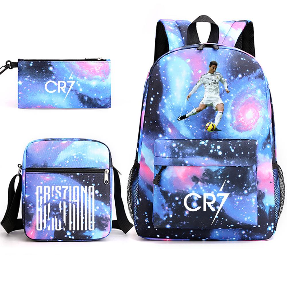 3 Piece School Backpack Set for Students Large Capacity Oxford Cloth Schoolbag with Shoulder Strap and Pencil Case
