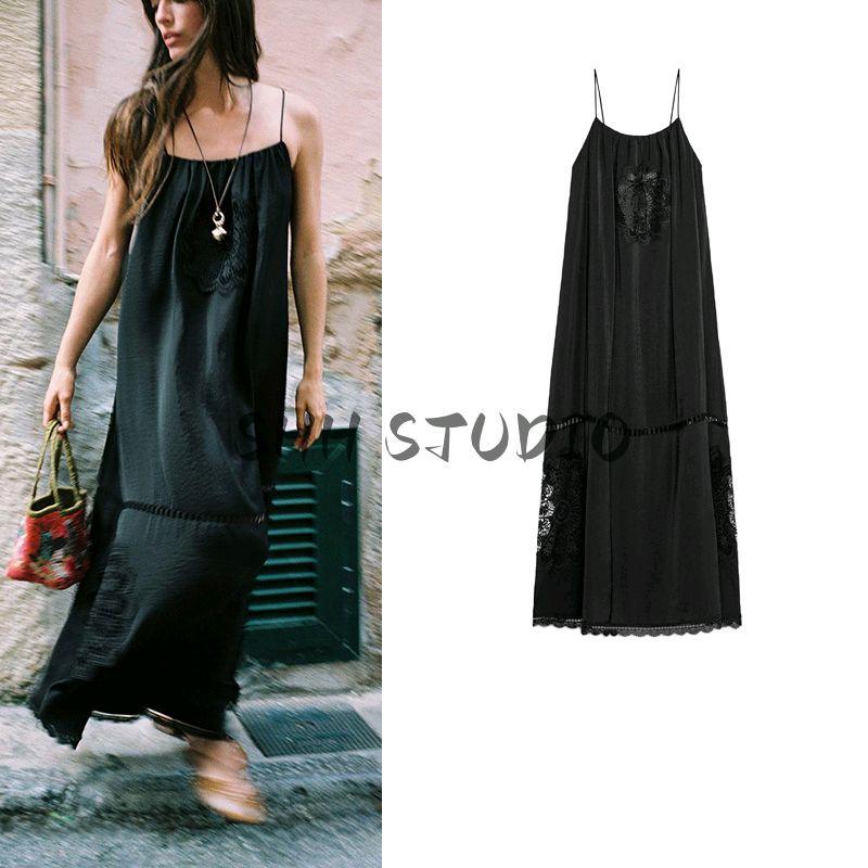 Summer New Women clothes Seaside Holiday Style Simple Embroidery Loose Sling Midi Dress 8741086