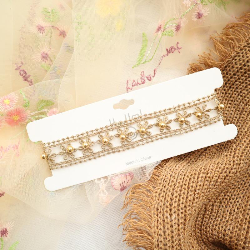 Korean Vintage Gold Lace Hollow Flower Beaded Choker Necklace For Women