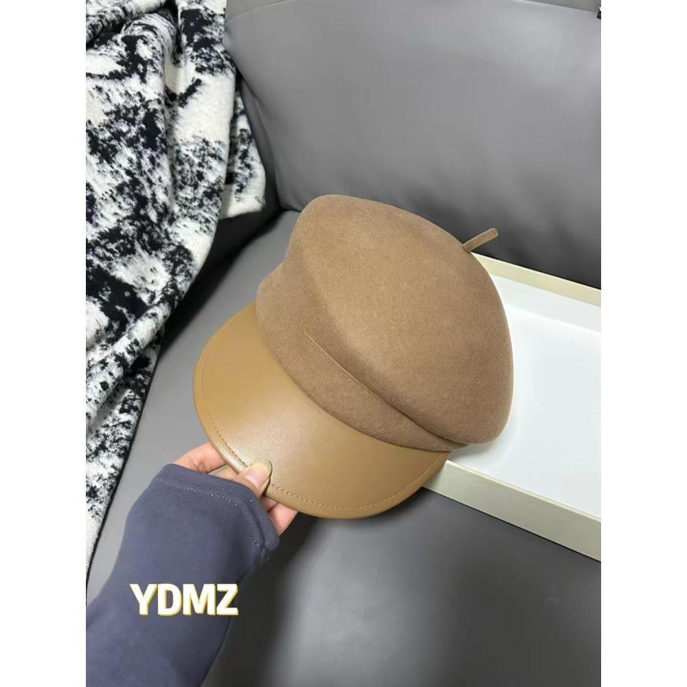 

Fashion beret hat women s autumn and winter British wool wool leather edge peaked hat Korean temperament versatile newsboy hat one size fits all and adjustable верблюд