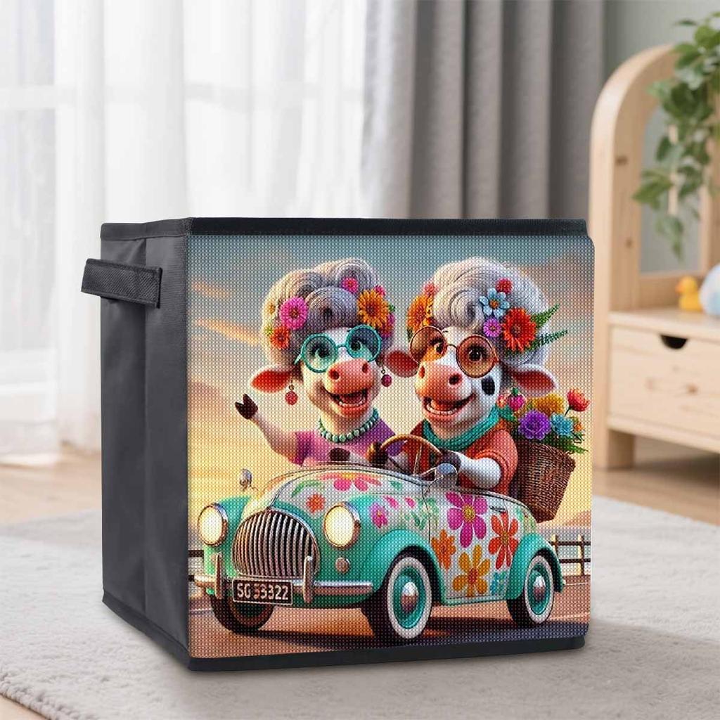 A Cow Driving 5D Diamond Painting Storage Basket Full Round Drill Mosaic Diamond Embroidery Cross Stitch Kits Home Decor Home Decor