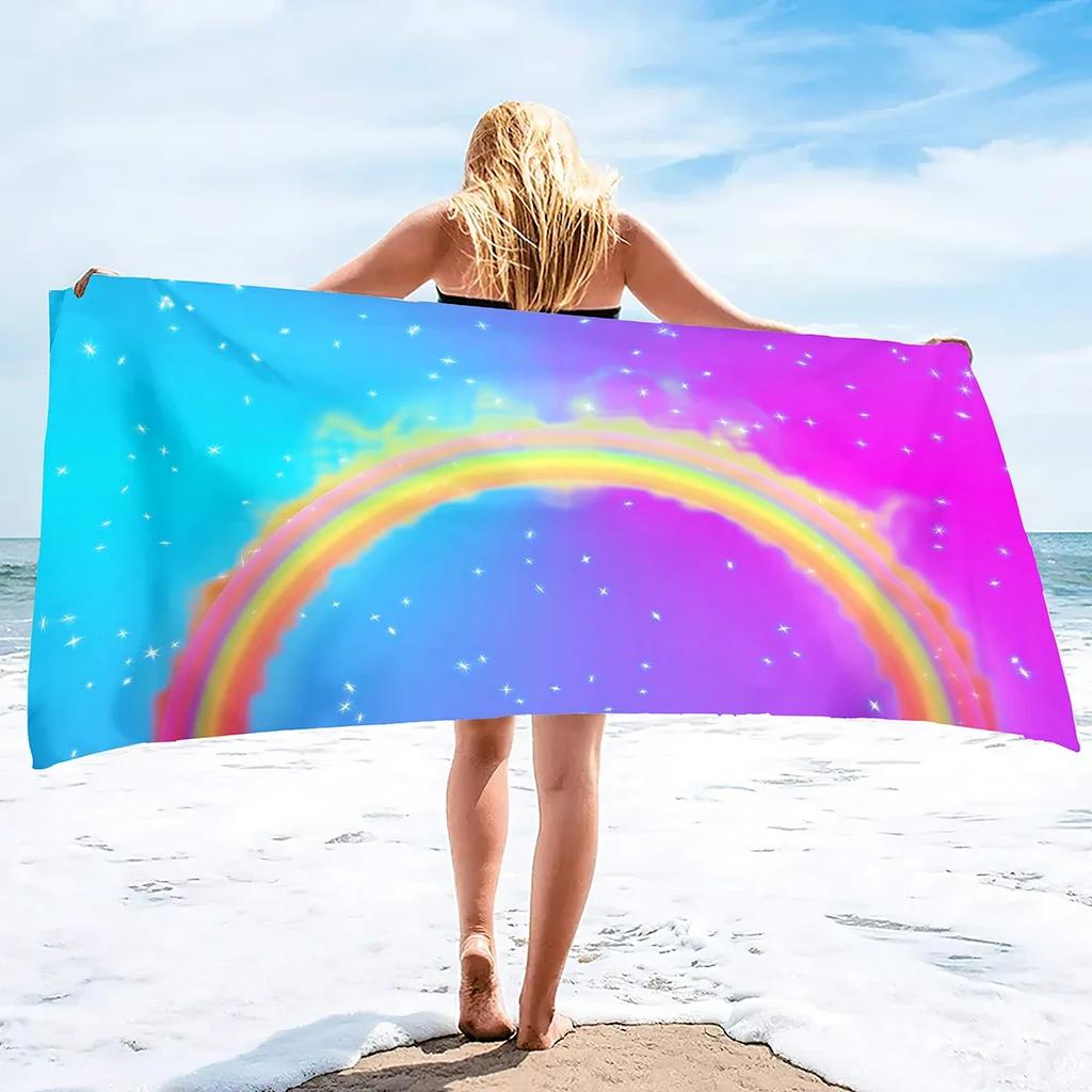 Beach Towel Rainbow Colors Printed Microfiber Beach Towel, Oversized Large Quick Dry & Sand Free Lightweight Towel Adults Towel