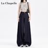 High-waisted wide-leg jeans for women's autumn and winter, trendy and versatile new dark blue loose fleece floor pants