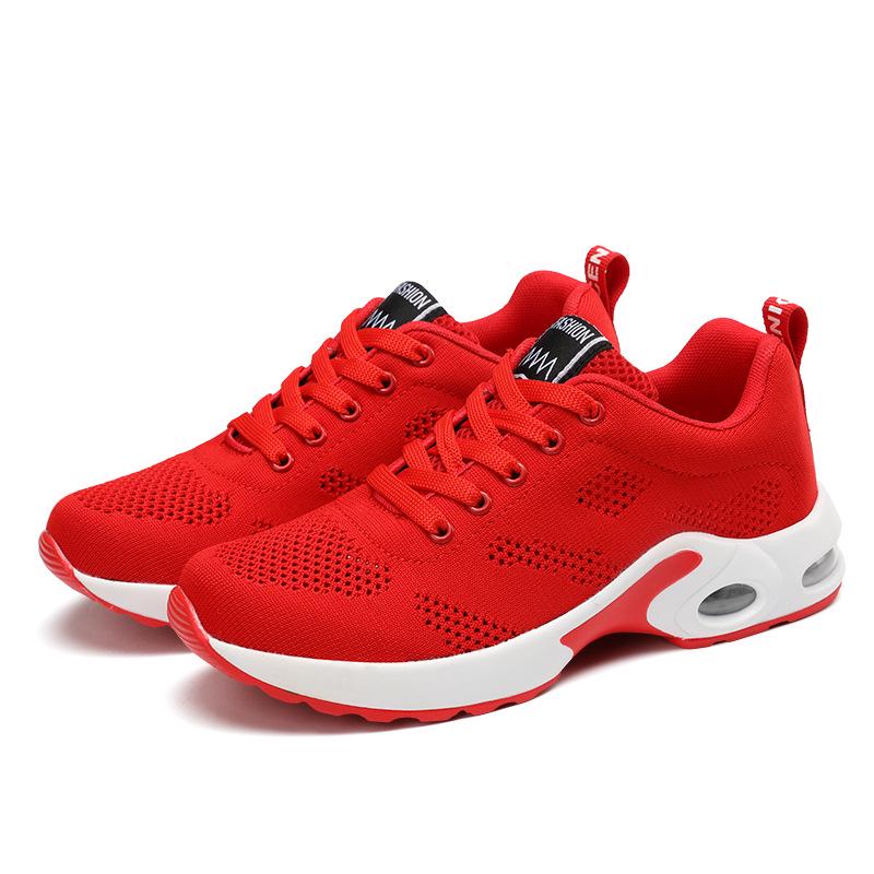 Large Size Women's Shoes Sports Shoes Summer Running Shoes Fashion Air Cushion Fly-woven Shoes Hollow Fly-woven Breathable Mesh Shoes