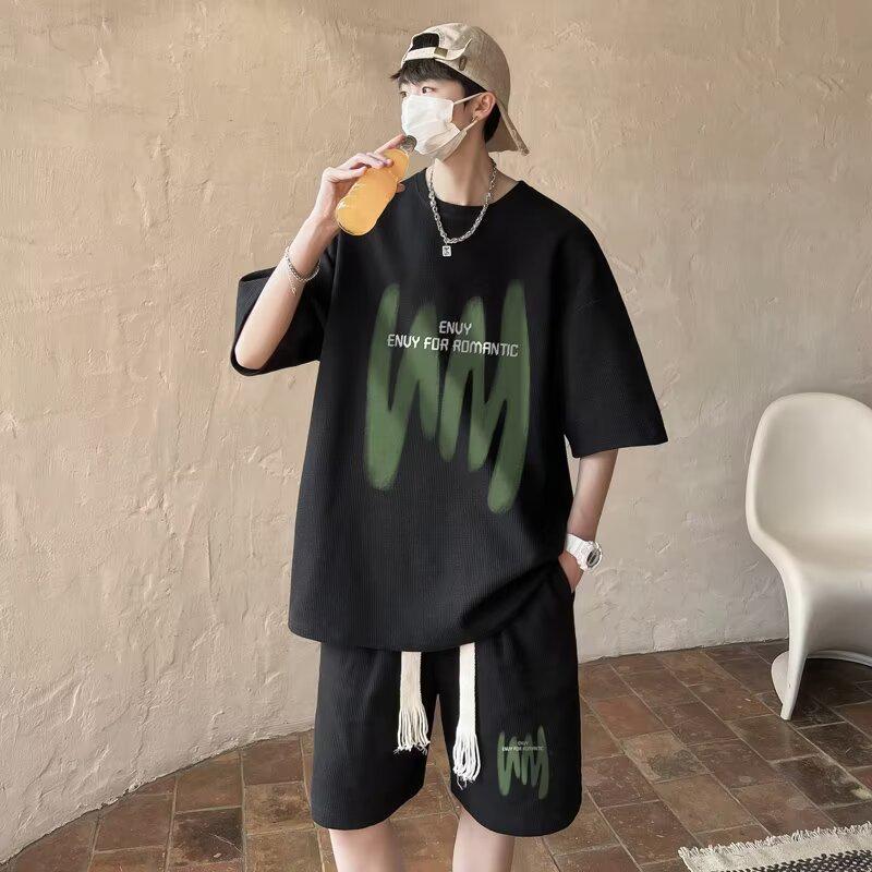 Teen Boys' Casual Summer T-Shirt & Shorts Set, Loose Fit Sportswear for a Stylish Look