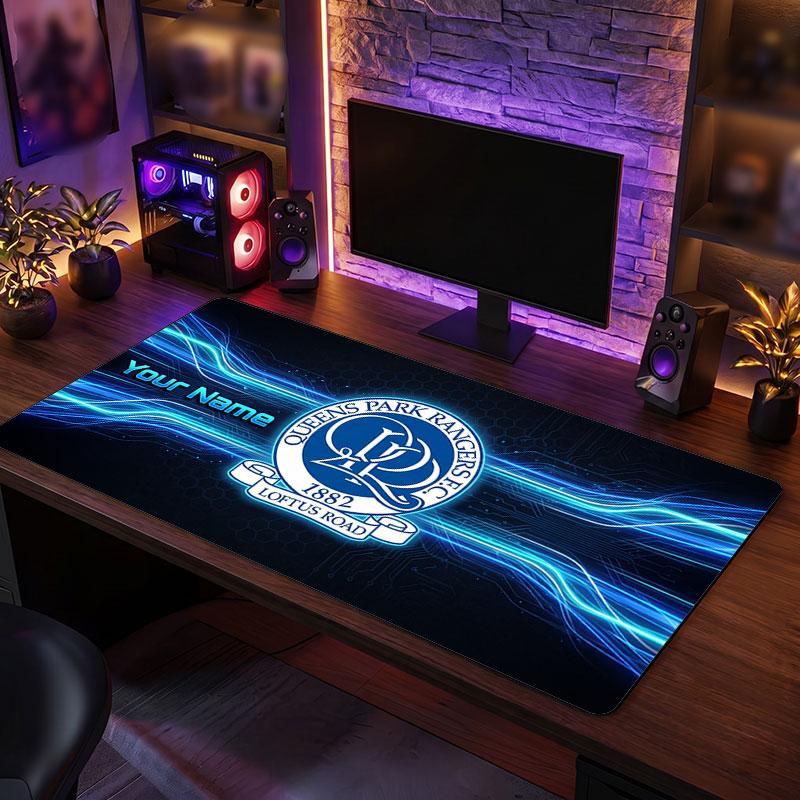 Queens Park Rangers Custom Large Mouse Pad, Personalized Name Text Print, Football Logo Non‑Slip Desk Mat Gaming Gift