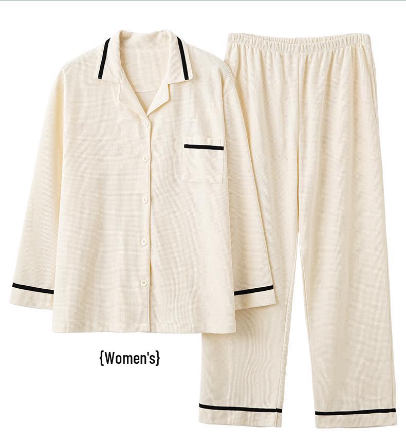 Spring & Autumn Couple Pajamas Set: Long Sleeve, Long Pants, Front Button Lapel Cardigan for Men & Women