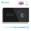 BSEED Touch Dimmer Switches 1gang1way Wall Light Switch LED Dimmer Plus EU Wall socket USB EU Standard Blue Backlight 10A
