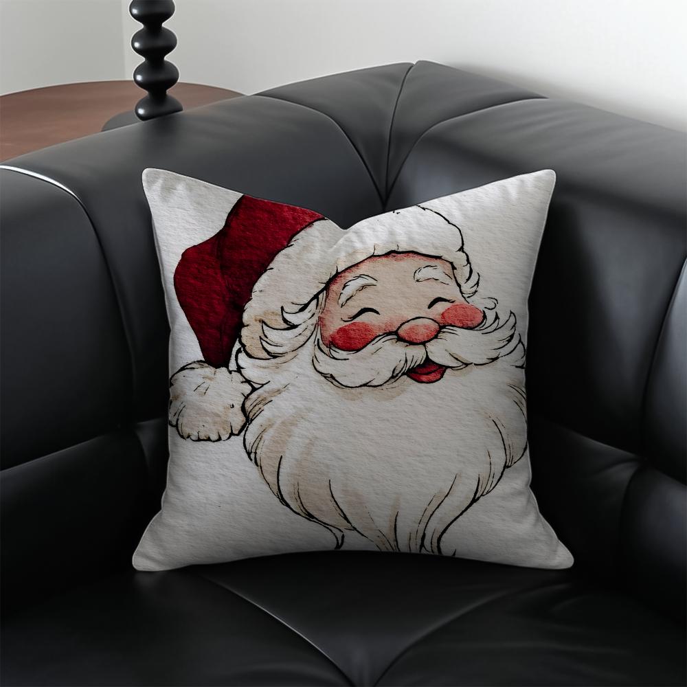 SSanta Claus illustration Cushion Cover Pillow Case Antidustmite Invisible zipper silky plush cushion