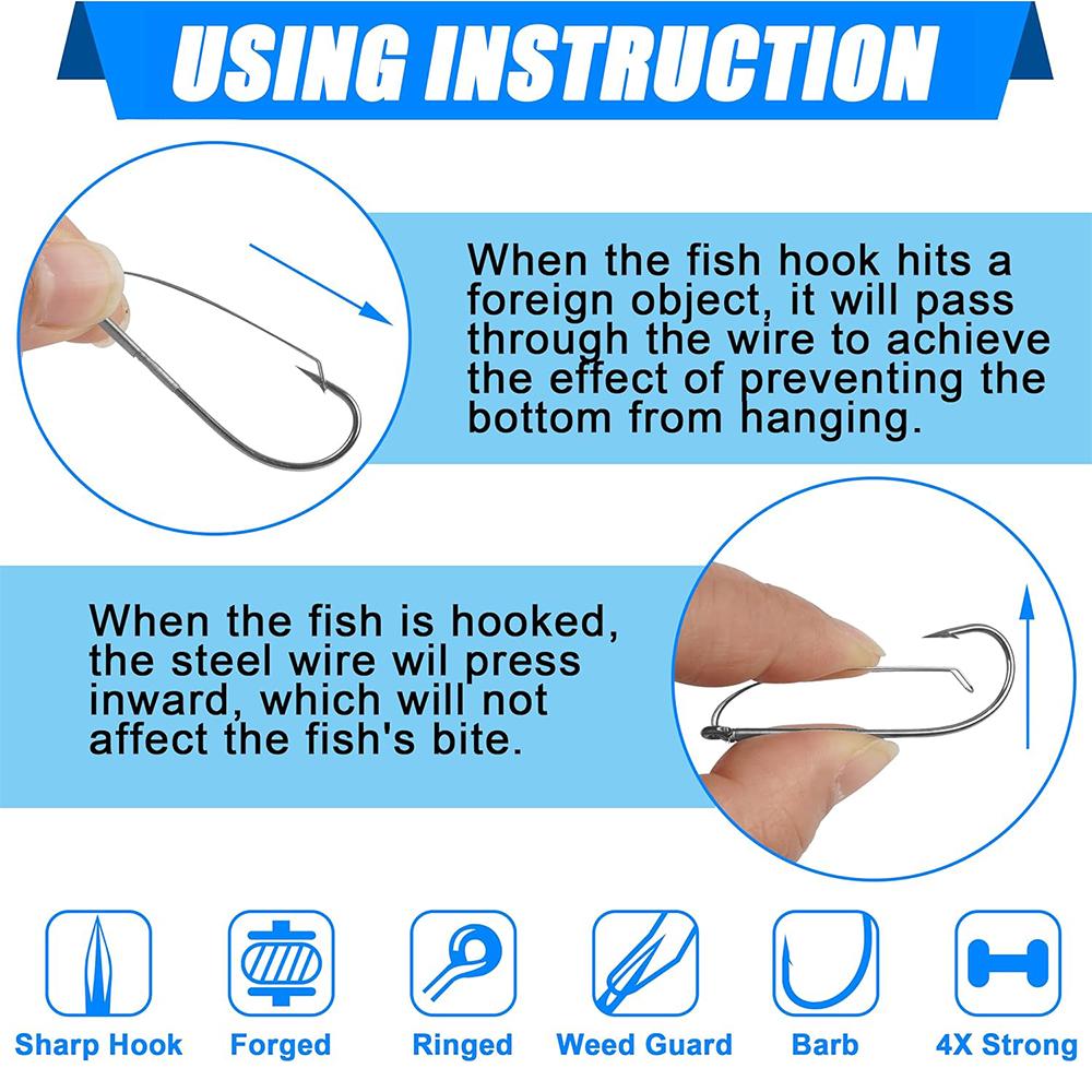 50Pcs Wacky Weedless Hooks Bass Fishing Hooks Wide Gap Wacky Worm Fishing Hook for Wacky Rig Worm Lures Freshwater Saltwater