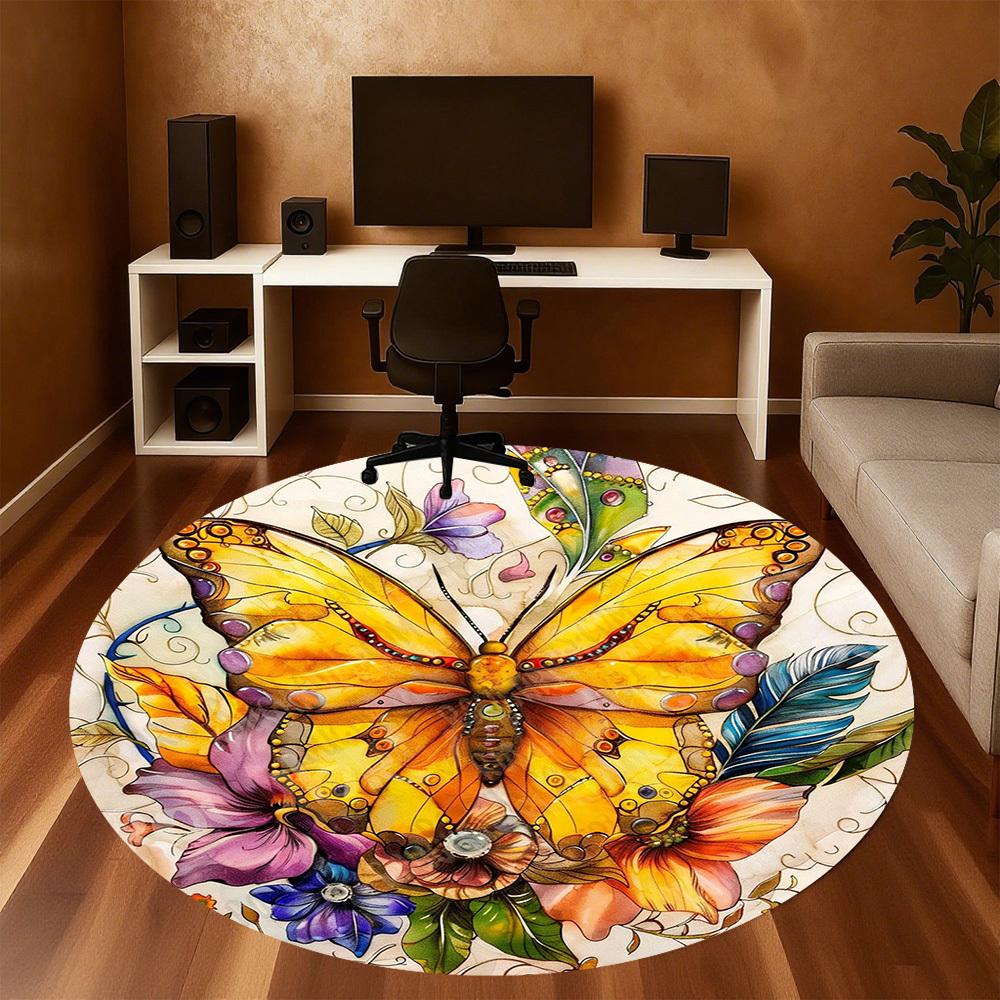 1PC butterfly flowers Office Round Area Rug, Under Office Chairs Bedroom Living Room Home Decor, Carpet for Office -1110025
