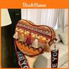Bohemia Tassel Woven Small Shoulder Bag With Zipper Closure For Casual Day Use