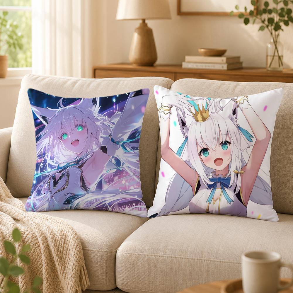 Vtuber S-Shirakami FubukiS Cushion Cover Double-Sided Printed Pillow Cover Hypoallergenic Dust-Mite Proof